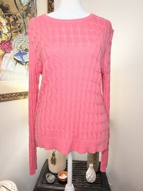 H&M Pink Cable Knit Sweater Small Long Sleeve Crewneck Soft Basic
